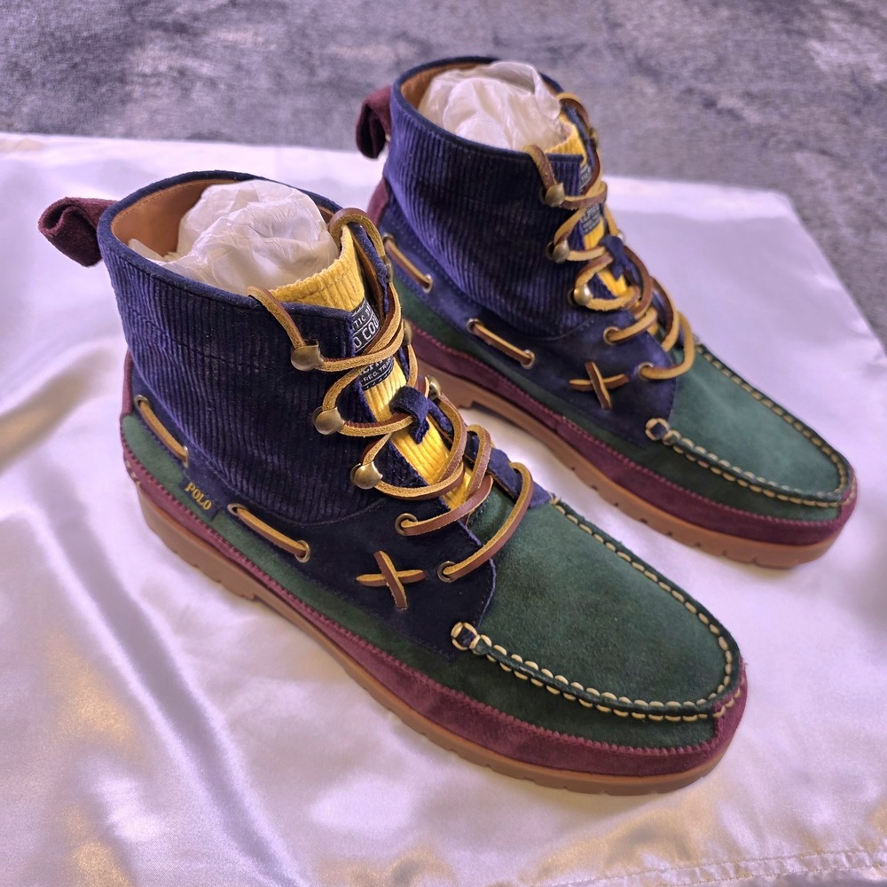 Ralph Lauren Polo Country Ranger Mid Suede Corduroy Boots Colorblocked Size 9.5